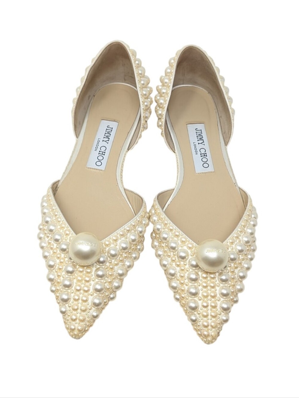 Jimmy Choo Sabine Ivory Pearl Pointed Toe D'Orsay Flat Size EU 37.5